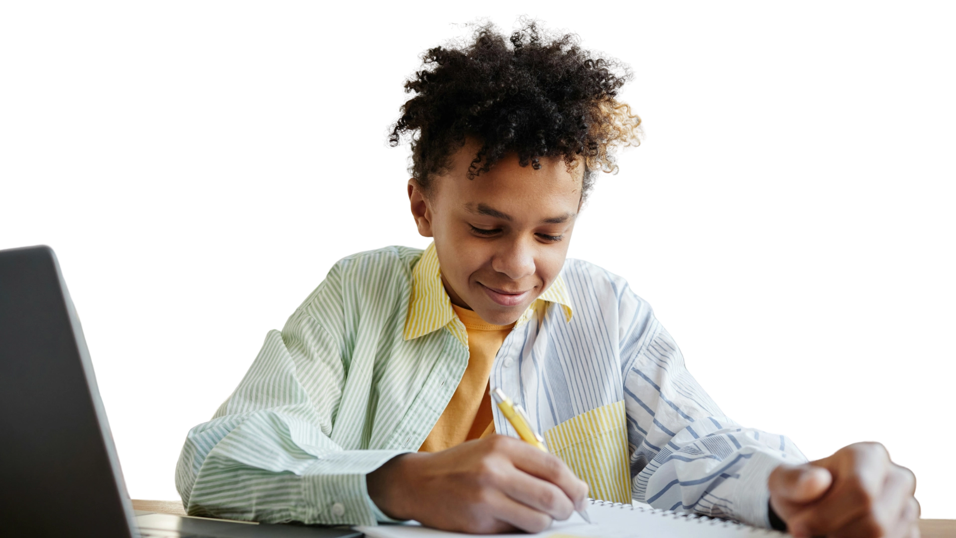 Student working on school work at home