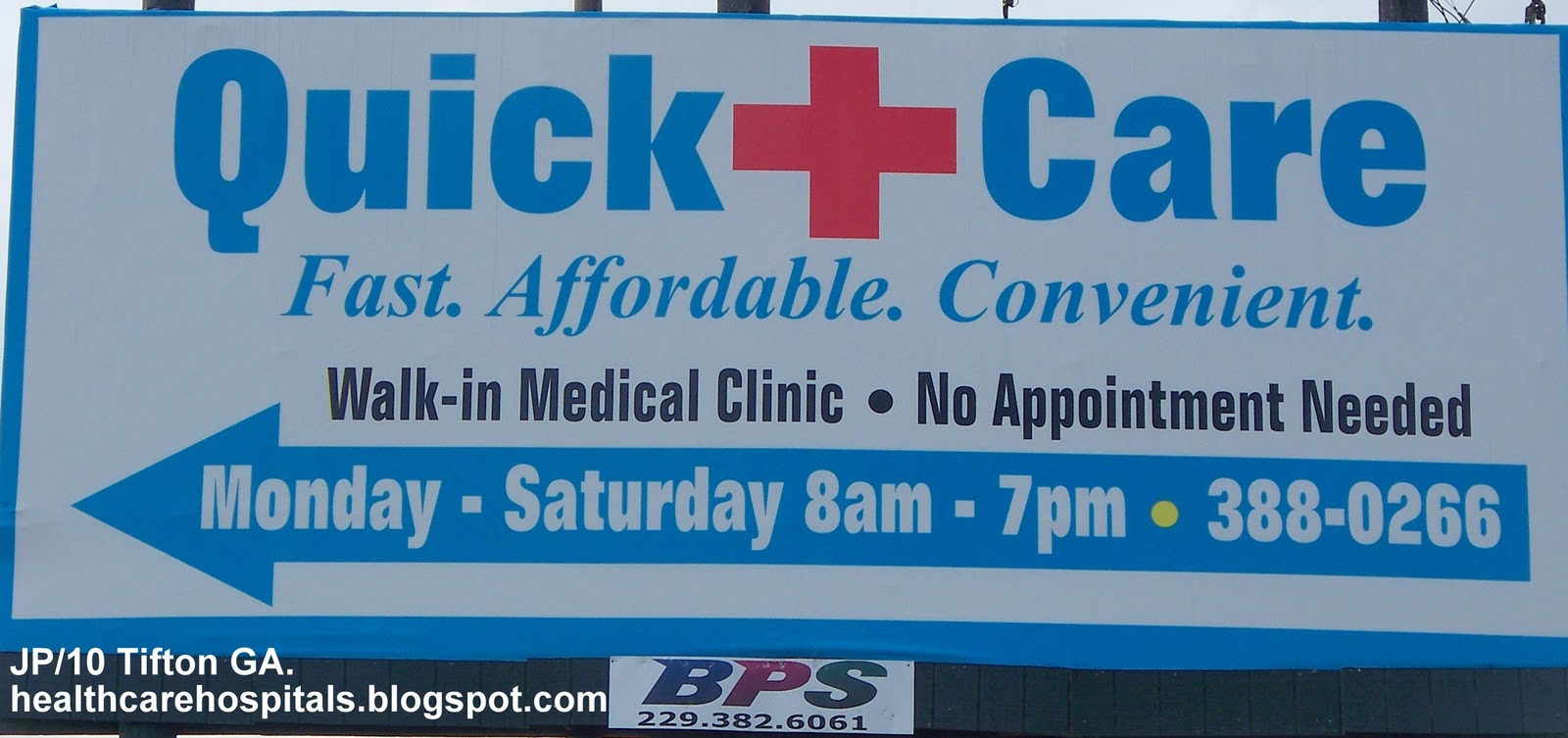 Quick Care, Billboard sign,Walk In Medical Clinic, Tifton Georgia